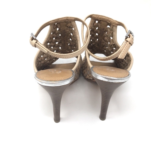 Coach Beige Silver Leather Woven Leela Heels - Picture 6 of 8